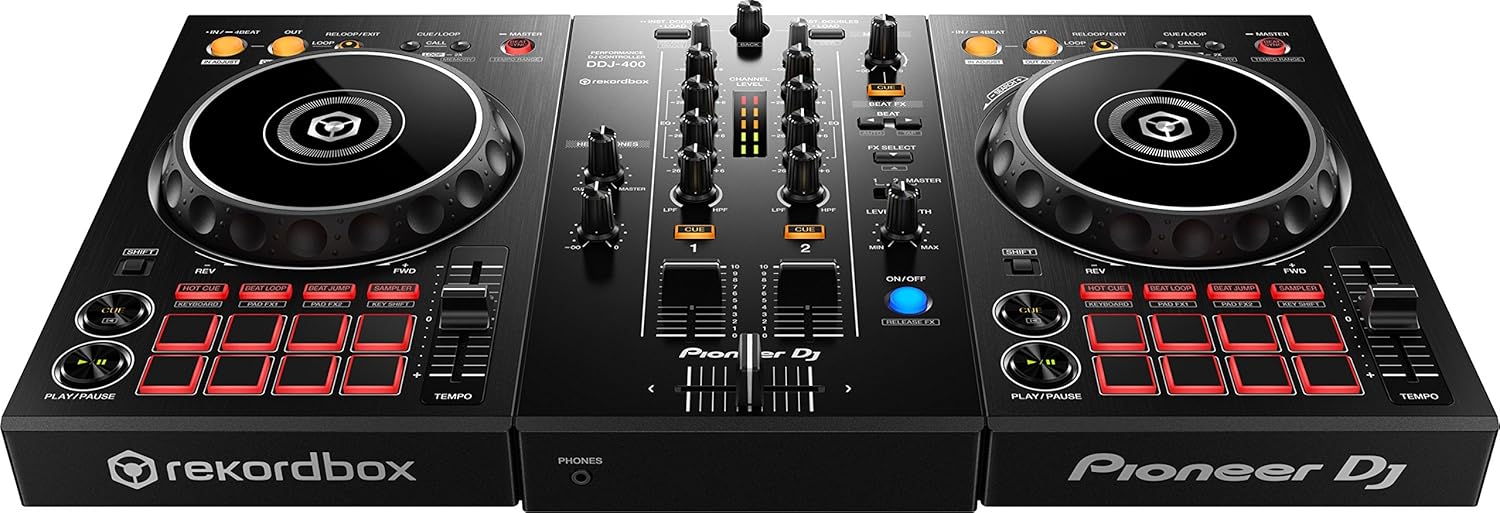 Pioneer DJ DDJ-400 - 2-deck Digital DJ Controller for rekordbox dj Software (Included), with 16 Performance Pads and 2-channel USB Interface, Black