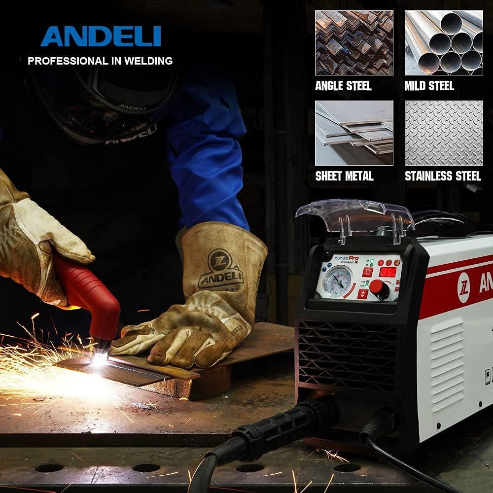ANDELI 50Amp Plasma Cutter Maximum Cut Thickness 13/16&Prime;(30mm) Low Frequency DC Inverter IGBT Air Plasma Cutting Machine CUT-50 Pro XS (110V/220V)
