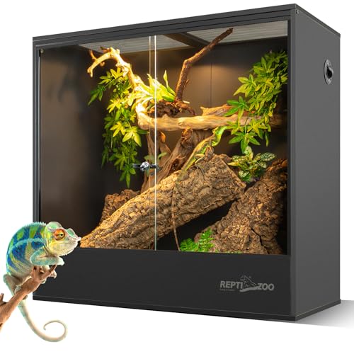 REPTI ZOO 30 Gallon PVC Tall Reptile Terrarium, 18x18x24 Reptile Tank for Frog Lizard Gecko Chameleon Snake, Rainforest Habitat Tank with Sliding Door & Top Screen Ventilation
