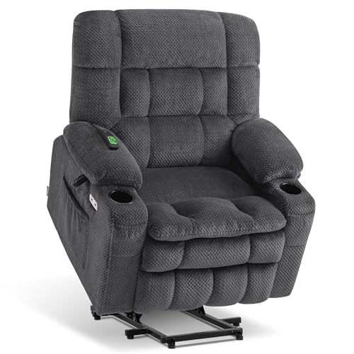 MCombo Dual Motor Power Lift Recliner Chair with Massage and Heat for Elderly People, Infinite Position, USB Ports, Cup Holders, Fabric 7890 (Medium-Regular, Burgundy)