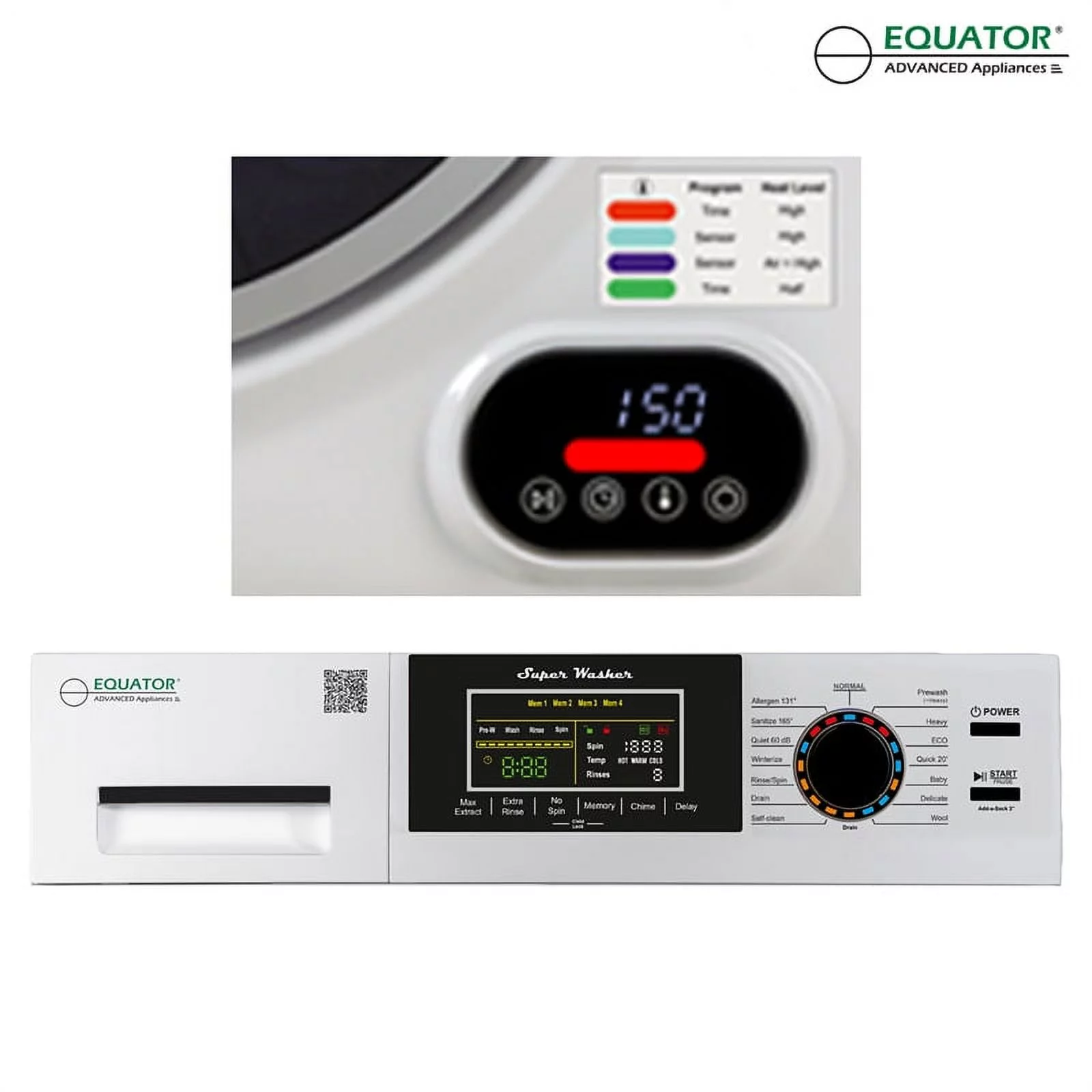 Space-saving Stackable Washer and Dryer set with Sanitize, Allergen, Quiet, Winterize and Short Dryer with Digital Cont.