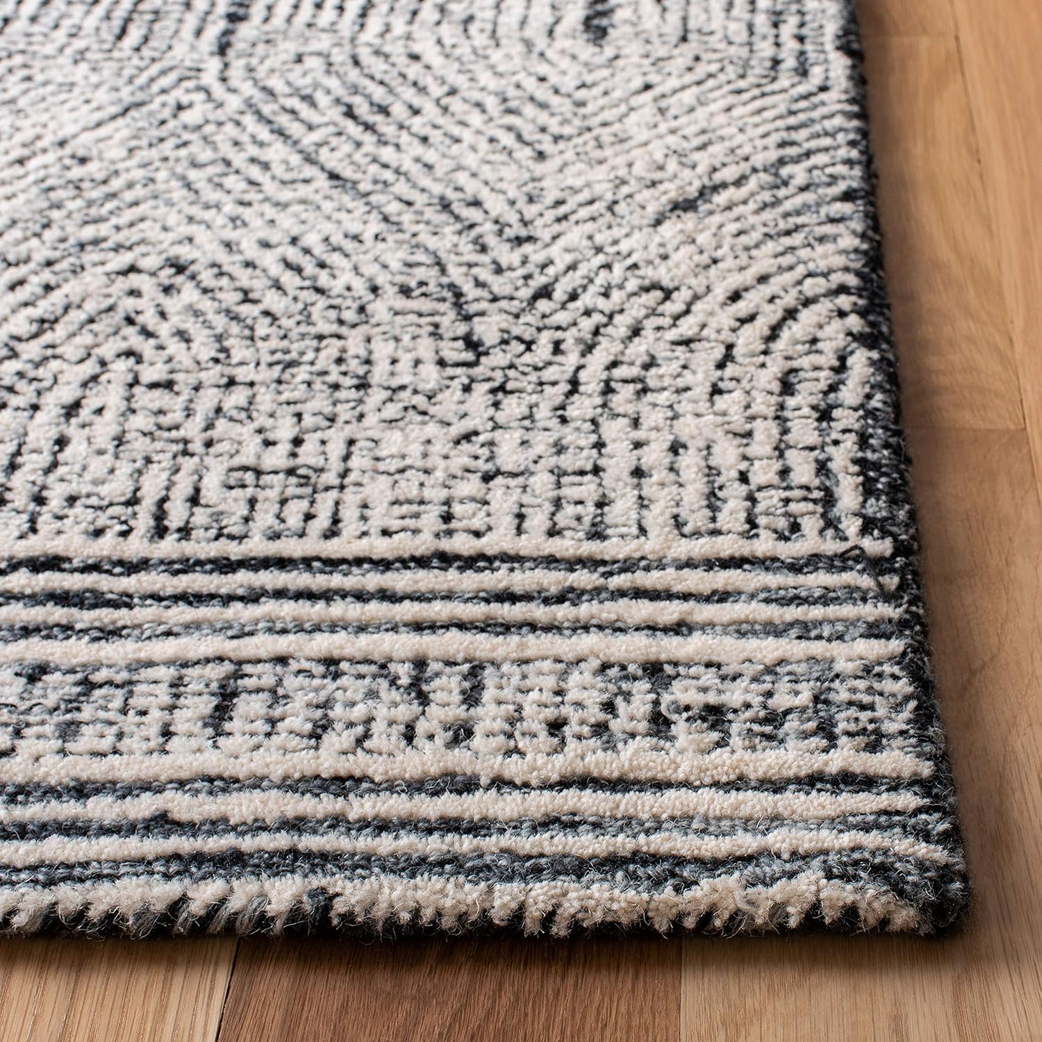 SAFAVIEH Abstract Collection Area Rug - 9' x 12', Ivory & Charcoal, Handmade Wool, Ideal for High Traffic Areas in Living Room, Bedroom (ABT340H)
