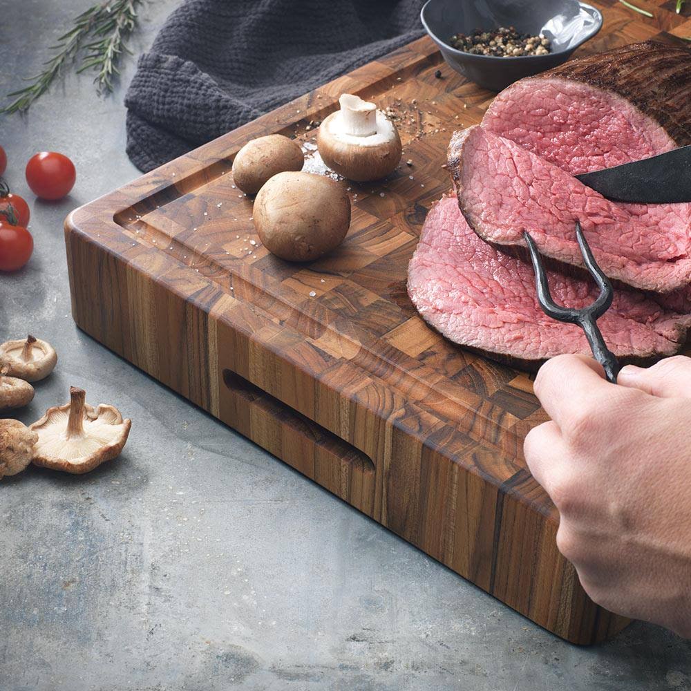 Proteak End Grain Butcher Block Cutting Board Hand Grip Juice Canal 20x22 x 14x22
