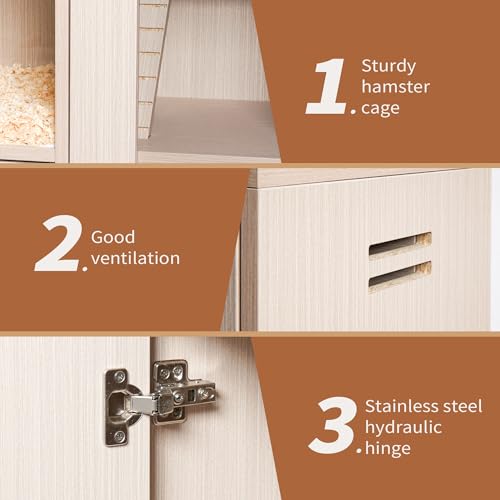4-Tier Wooden Hamster Cage with Storage Cabinet, House for Rat Chinchilla, Openable Top, Acrylic Windows, Easy to Install, Waterproof, Suitable for Small Animals like Hamsters, Guinea Pigs (Teak)