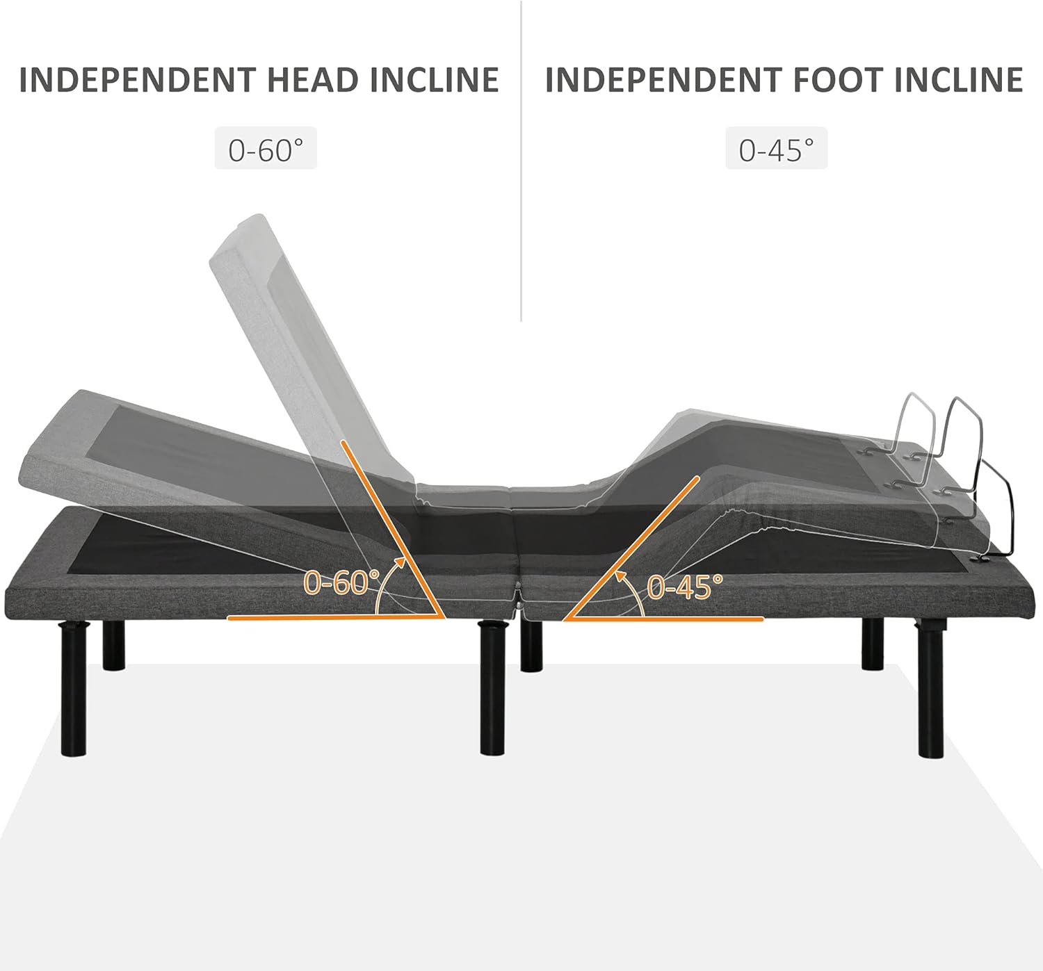 HOMCOM Twin XL Adjustable Bed Frame, Ergonomic Zero Gravity Power Bed Base with Head and Foot Incline, Memory, and Wireless Remote, Gray