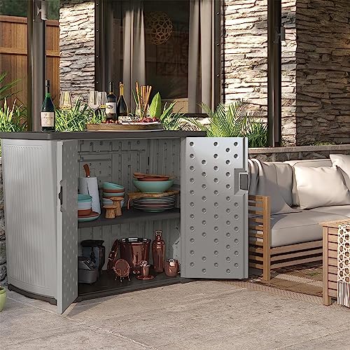 Suncast Outdoor Storage Shed for Patio and Garden, Backyard Oasis, 130 Gallon, Dove Gray