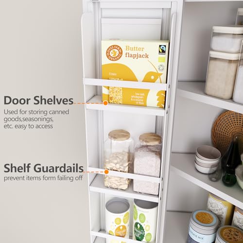 75.2" Tall Metal Pantry Cabinet, Storage Cabinets with 4 Door and 4 Adjustable Shelves, Black Kitchen Pantry Storage Cabinet, Freestanding Cupboard for Kitchen Dining Room Living Room Bathroom