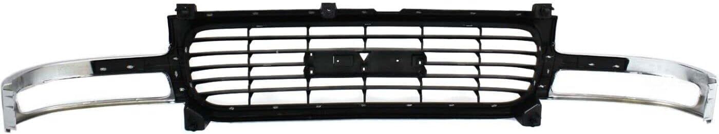 New Front Grille Chrome Shell and Insert Direct Replacement For GMC Sierra 1500 2500 1999-2002 / Yukon 2000-2006 19130787 GM1200430