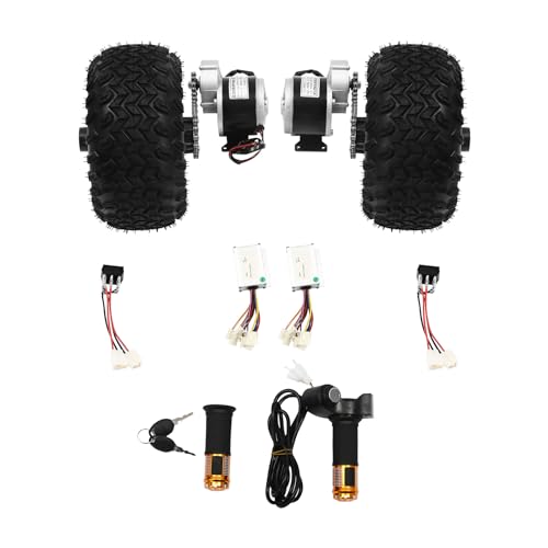 AKaSping 10IN 24V/36V Dual Motor Drive Air Wheel Ki Off-Road Wheel Conversion Kit Brush Gear Motor Chain Kit with Reverse Switch for Electrical Beach Bike Electric Cart Bike