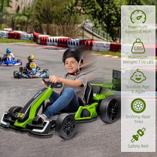 24V Electric Go Kart,300W Powerful Drift Kart for Kids, Electric Pedal Kart,with 300W Strong Motor, Drift/Sport Mode, Big Battery, Eva Tire,Length Adjustmen for Outdoor Racing Toy-White
