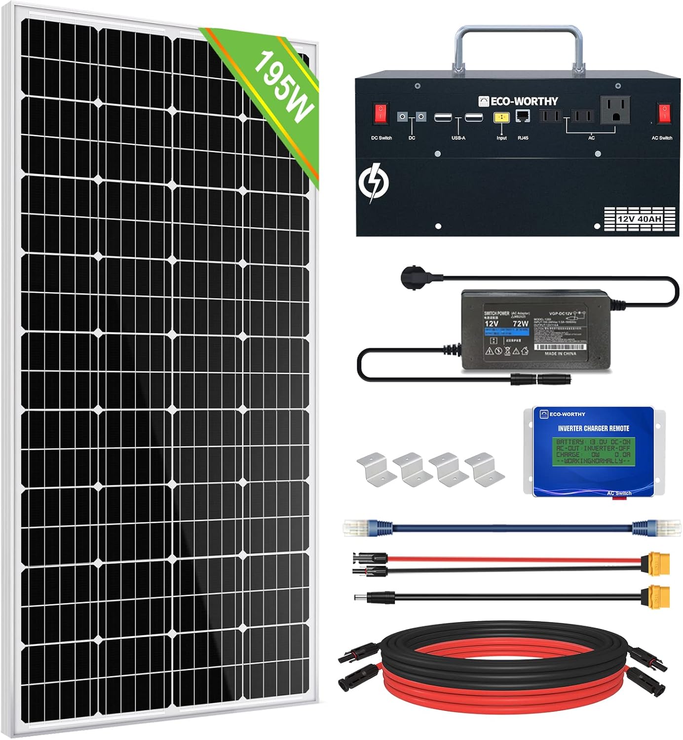 ECO-WORTHY 400W 1.6KWH Complete Solar Power System for RV/Camper/Marine/Emergency, New-Design Plug-and-Play Solar Panel Kit: 2*195W Solar Panels+1024WH Power Station (Less Wires&Power Loss)