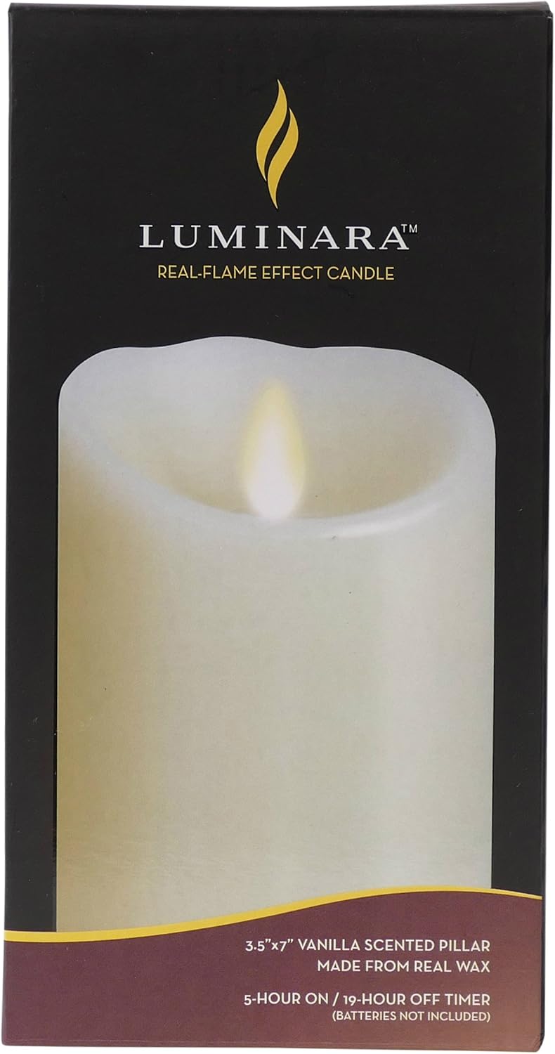 Luminara Flameless Candle: Vanilla Scented Moving Flame Candle with Timer (7" Ivory) Pack of 2