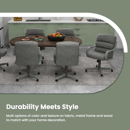 Chromcraft Douglas 6 Set Casual Dining Chairs Classic Swivel Tilt Dinning Chairs with Casters, Wooden Arm Metal Pedestal Base Chairs with Rolling Wheels for Kitchen & Dining Room