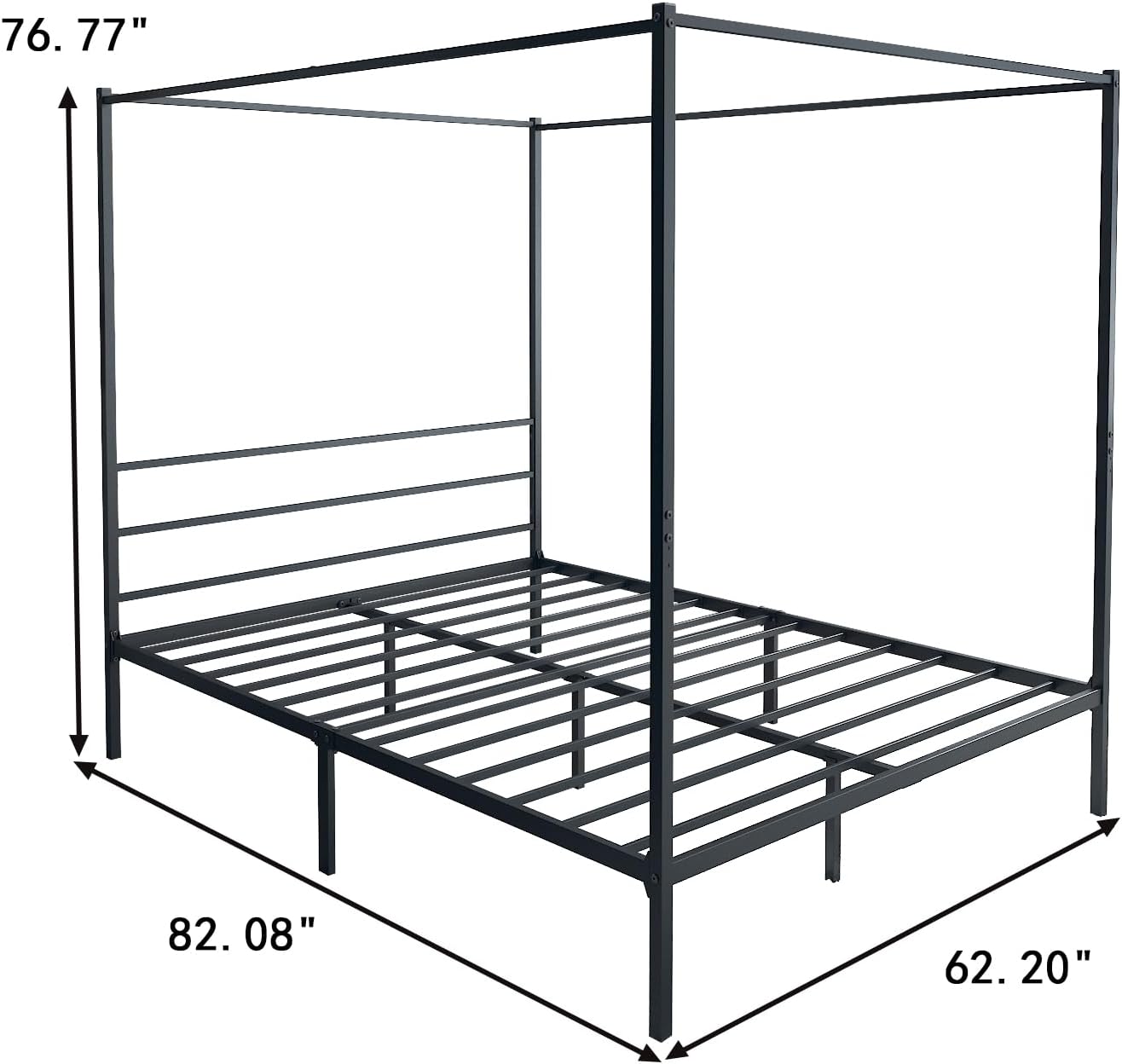 Queen Size Black Metal Canopy Bed Frame - Modern 4 Poster Design with Headboard and Corner Posts for Contemporary Elegance