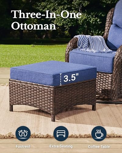 Luxury Patio Furniture Set with 6-inch Thick Cushion, Outdoor Couch and High Back Swivel Rocker Patio Chairs, 7PCS Wicker Conversation Set for Deck, Yard, and Poolside in Blue (V2)