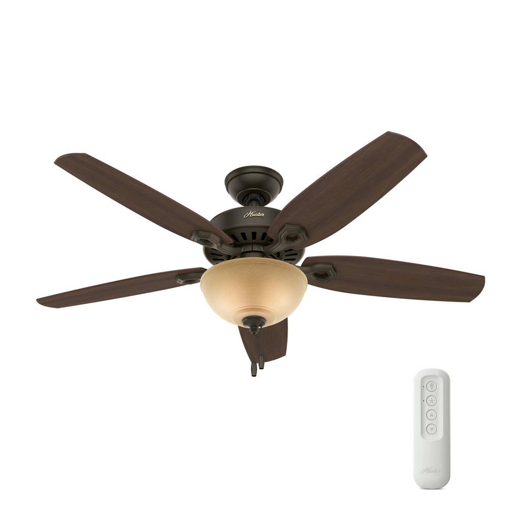 Hunter Builder Deluxe 52 in. Indoor New Bronze Ceiling Fan with LED Light Kit and Remote 32828
