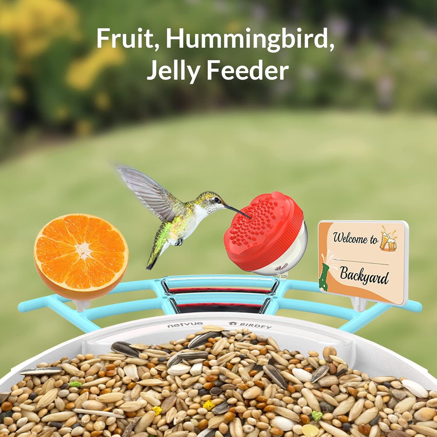 NETVUE Birdfy Pro + Hummee Feeder - Bird Feeder with Camera, Wider Perch DIY Add-ons, Hummingbird Feeder, Suet Ball, Jelly Feeder, Auto Capture Bird Videos & Motion Detection, Ideal Gift for Family
