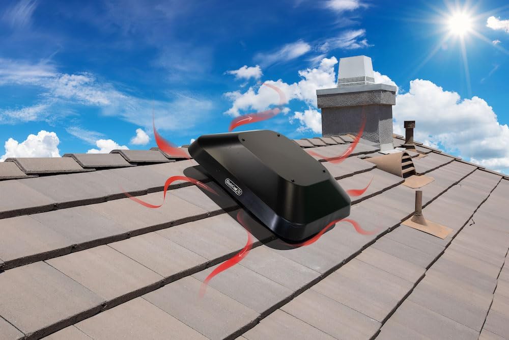 Quietcool AFR PRO-1.3 Roof Mount Attic Fan - 1266 CFM - Adjustable Thermostat - 20ft Power Cord - Plug-and-play - Two Speed