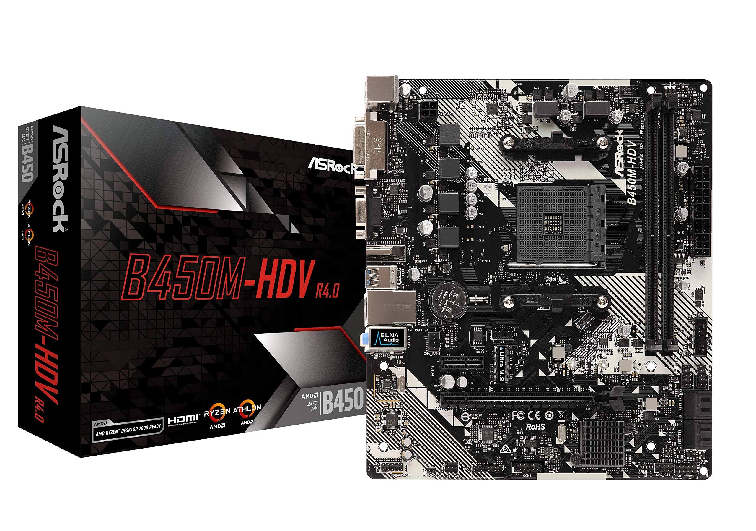 ASRock B450M-HDV R4.0 with AMD B450 microATX Motherboard - Socket AM4