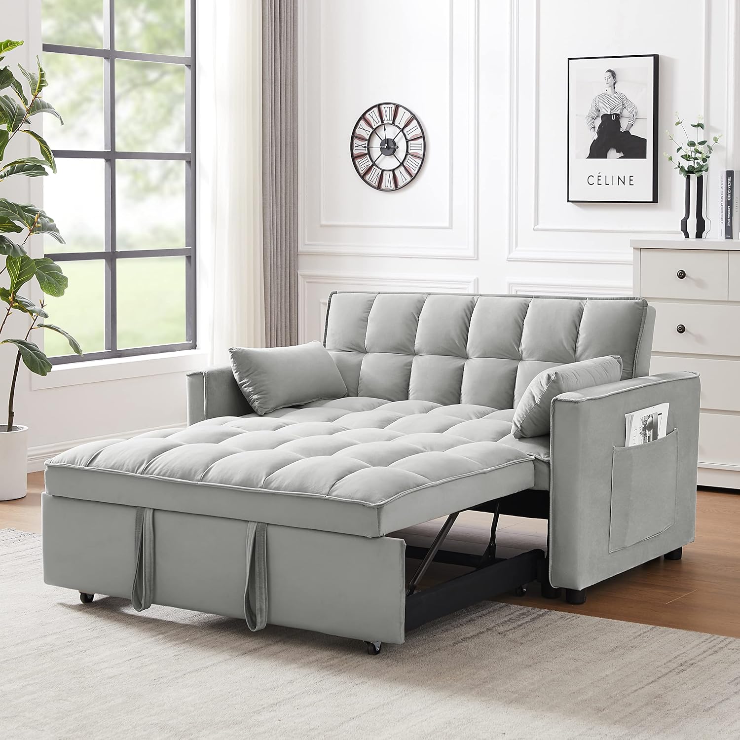 NicBex Full Pull Out Sofa Bed Sofa Bed Convertible Pull Out Couch Bed Sofa Sleeper Folding Chair Bed with Pillows, Pockets,3 in 1 Convertible Sleeper Sofa Bed, Gray