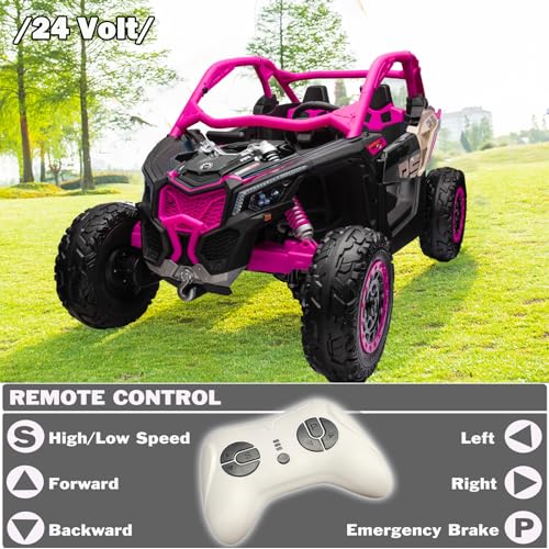 NEWQIDA 2 Seater Ride On Car with Remote Control 24V 4WD Electric Car for Kids 4x4 Ride on Truck Licensed Can Am Maverick UTV Ride On Toys for Big Kids, EVA Rubber Wheels, Spring Absorbers, Blue