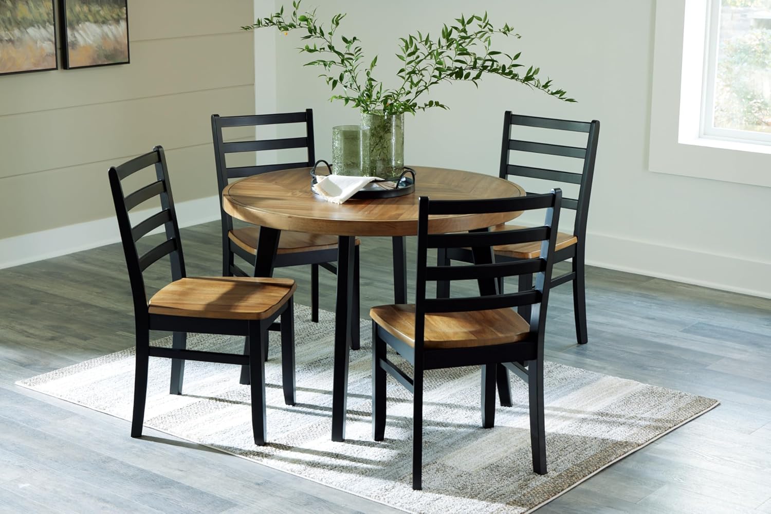 Signature Design by Ashley Blondon Dining Table and 4 Chairs, Set of 5, 42" W x 42" D x 30" H, Black & Light Brown