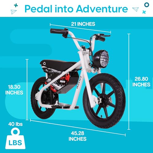 Weeler Electric Mini Bike - Electric Bike for Kids Ages 6 & Up - 200W Electric Bike w 6.2-10MPH up to 8 Miles - E Bike for Kids up to 45 Mins Run Time w 14in Tire, 24V 8Ah Battery