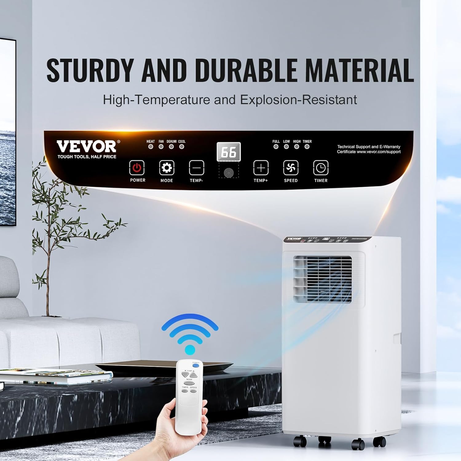 VEVOR 8,000 BTU Portable Air Conditioners - Cool to 350 Sq.Ft with Remote Control, 3-in-1 Portable AC Unit with Dehumidifier, Fan Modes for Bedroom, Office with Timer and Installation Kits, White