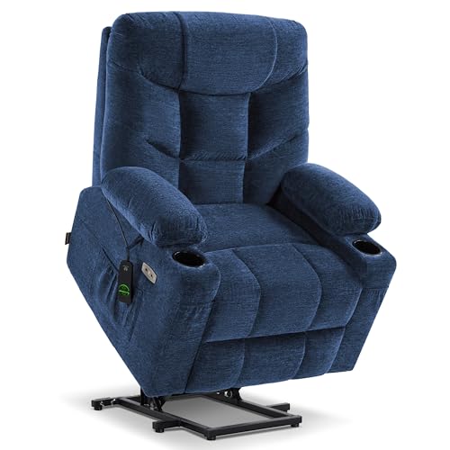 MCombo Power Lift Recliner Chair with Extended Footrest for Elderly People, Fabric 7287 (Navy Blue, Medium)