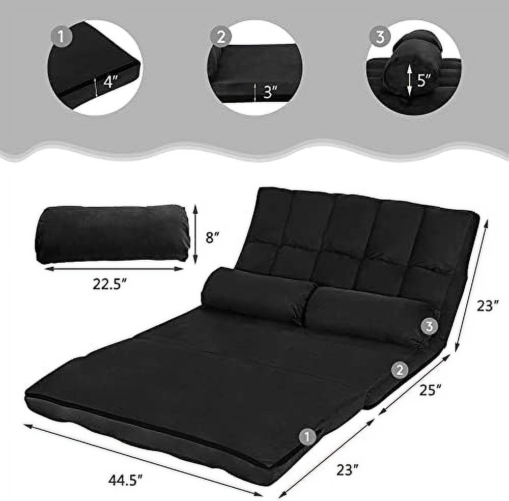 RUNFAYBIU Foldable Floor Sofa  6-Position Adjustable Lounge Couch with 2 Pillows &amp; Suede Cloth Cover  Modern Lounge Mattress Video Gaming Lazy Couch  Floor Seating Sofa  71" x 44.