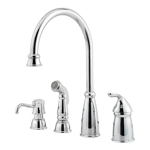 Pfister Avalon Kitchen Sink Faucet with Side Sprayer and Soap Dispenser, Single Handle, High Arc, Stainless Steel Finish, GT264CBS
