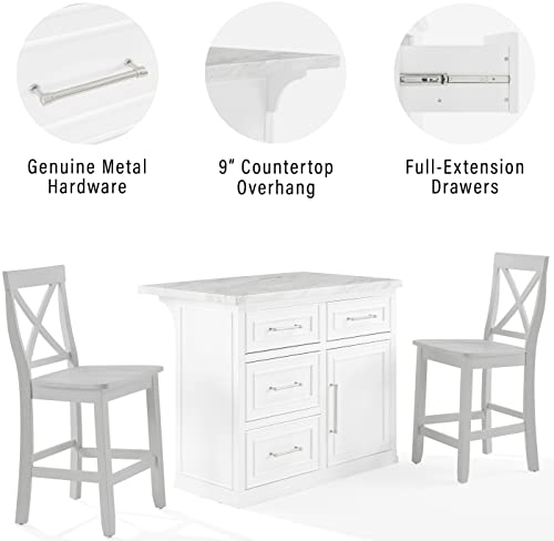 Crosley Furniture Cutler Kitchen Island with Faux Marble Top, White
