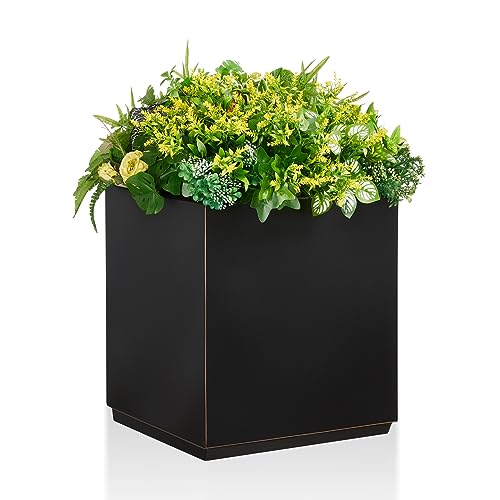 Metallic Heavy Planter Box for Outdoor or Indoor, Large Square Planter, Cube Planter for Tall Trees, Plants, Flowers 21Lx21Wx24H 35Pounds Pure White