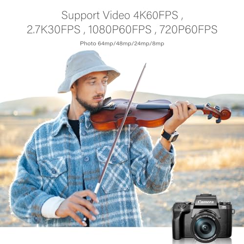 Saneen Digital Camera, 4k Cameras for Photography & Video, 64MP WiFi Touch Screen Vlogging Camera for YouTube with Flash, 32GB Card, Lens Hood, 3000mAH Battery, Front and Rear Cameras - Black