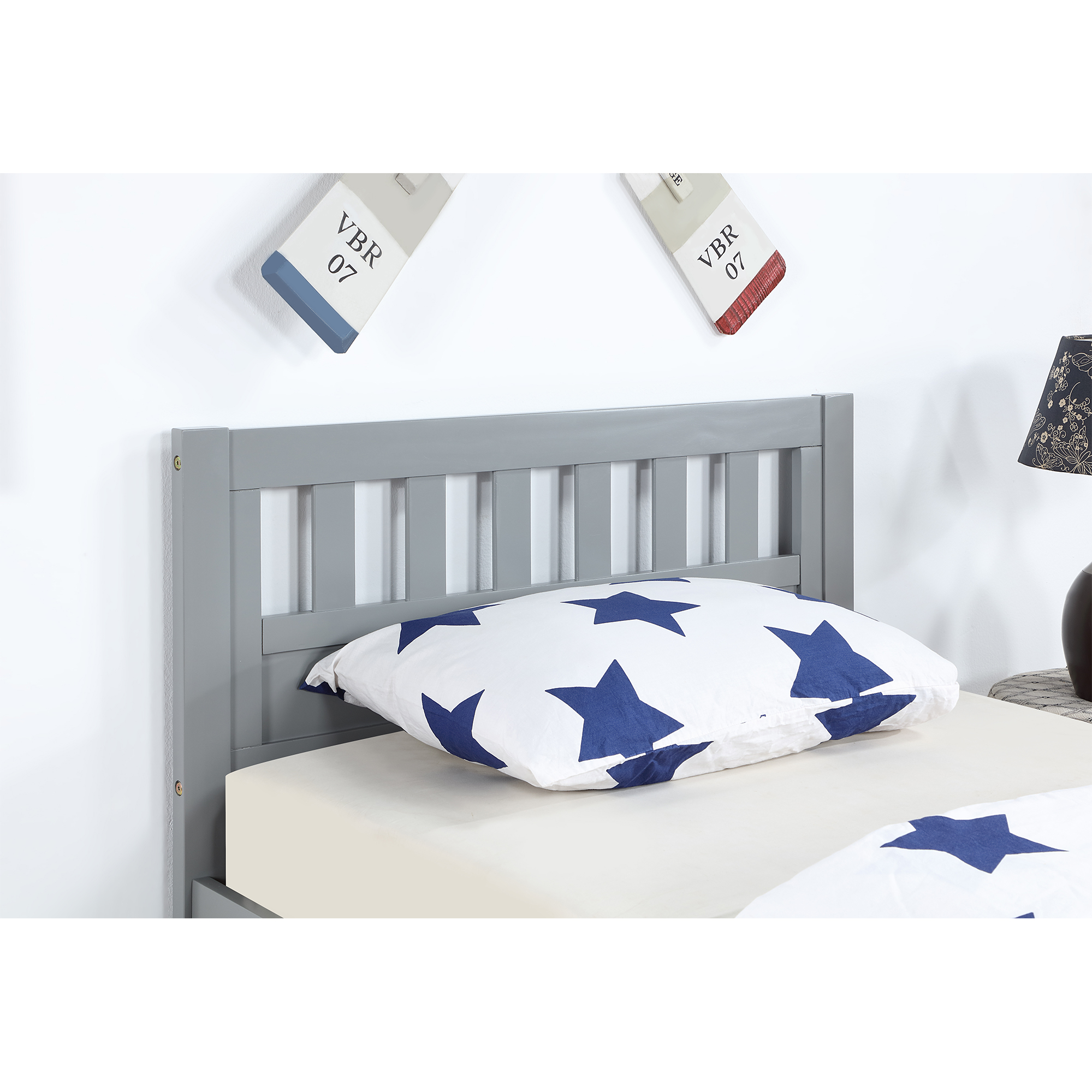 iRerts Wood Twin Bed Frame, Modern Twin Platform Bed Frame with Headboard, Wood Support Slats, Twin Size Bed Frame No Box Spring Needed, Bed Frame Twin Size for Kids Teens Adults Bedroom, Gray
