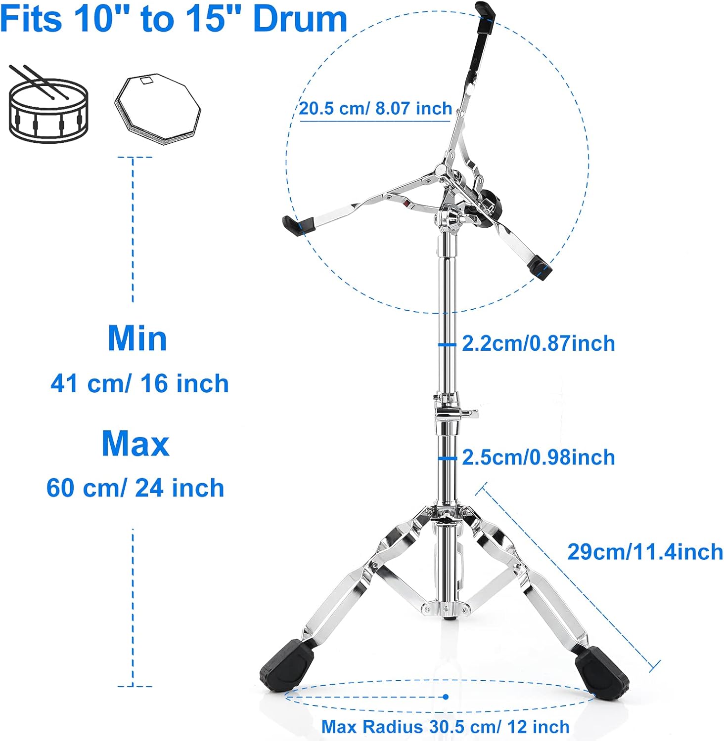 Vangoa Snare Drum Stand Lightweight Double Braced Adjustable Height with Carrying Bag Fit 10 to 15 Dia Drums