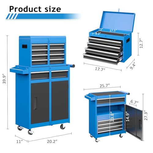 Tool Chest,5-Drawer Rolling Tool Storage Cabinet with Enhanced Packaging, Detachable Top Tool Box, Metal Tool Cart for Garage Workshop,Black, ATC001BK