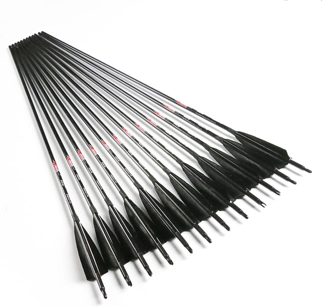 Linkboy Archery Carbon Arrows Hunting Practice Target Arrows Fluorescent with Removable Tip for Compound Recurve Long Bows, Spine 300 340 400 500 600, Pack of 6/12PCS