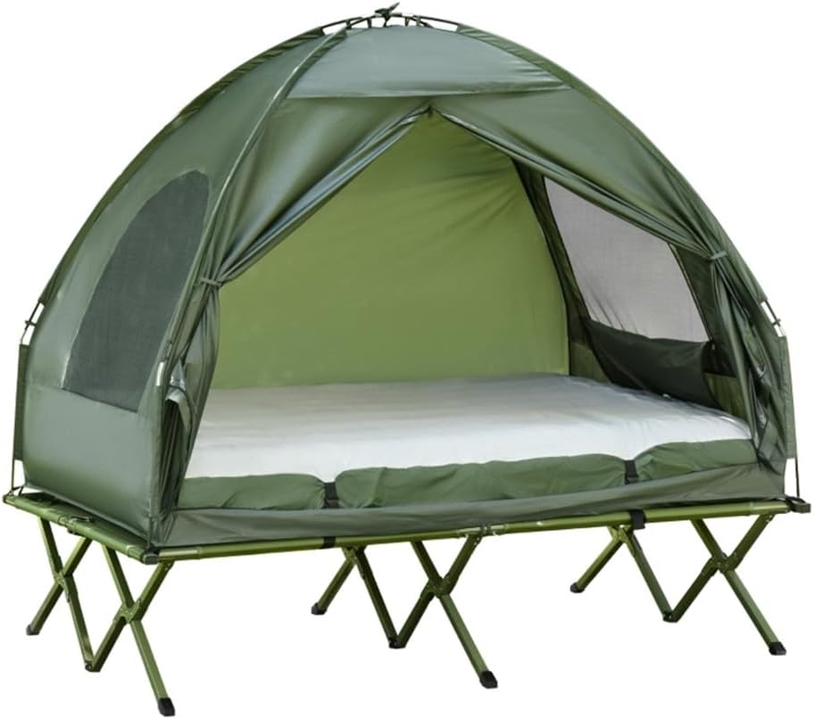 Camping Tent Cot, Elevated Tent Shelter with Air Mattress, Sleeping Bag, Waterproof Portable Outdoor Sleeping Cot with Carry Bag for Picnic, Trip