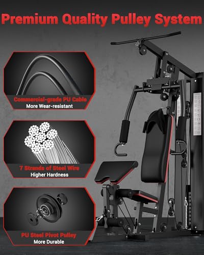 Home Gym Machine, Full Body Workout Machine with 150LBS Weight Stack, Multifunctional All in One Exercise Equipment Station with Preacher Curl Pad, Leg Developer for Strength Training