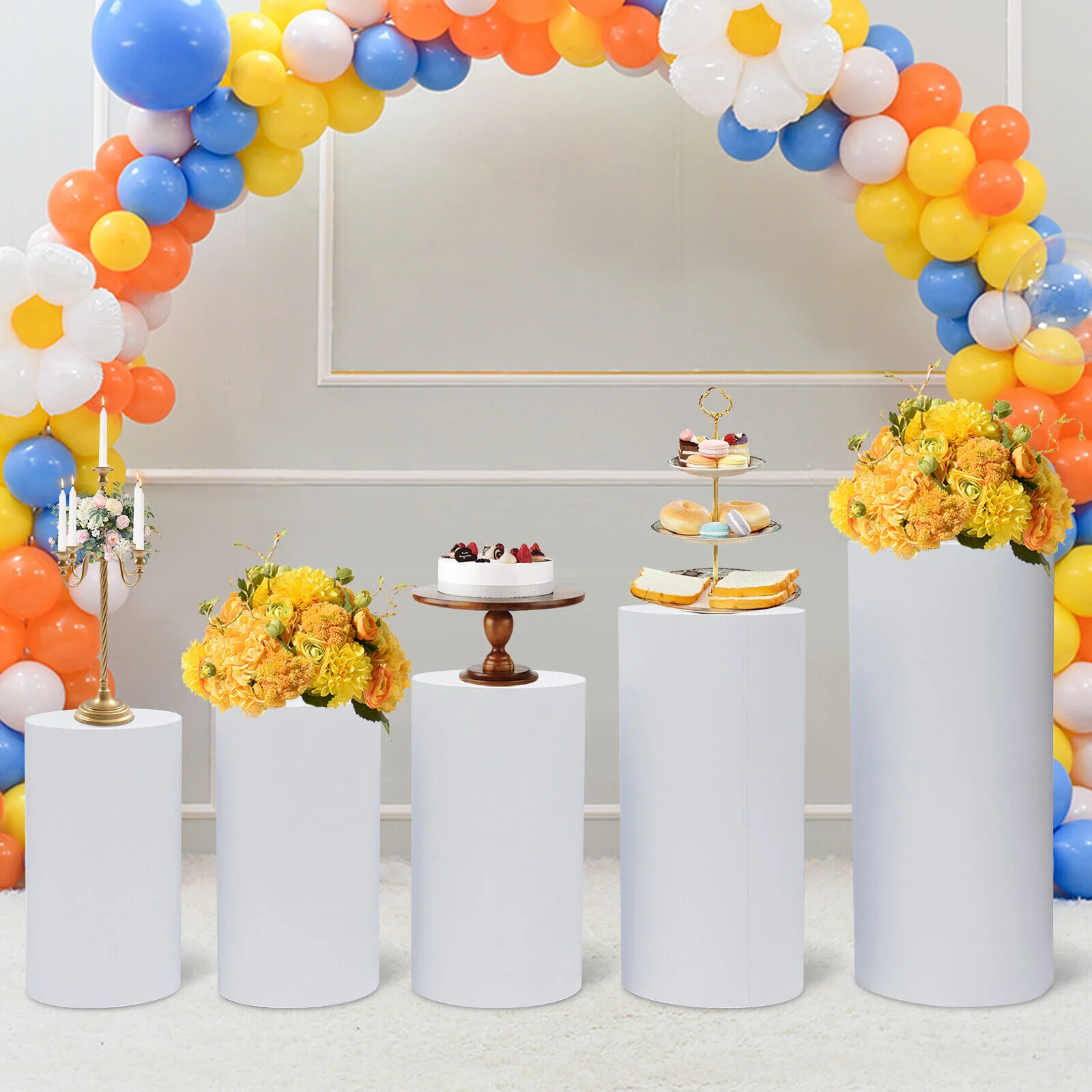 5pcs Cylinder Pedestal Stand Floor Standing Cake Display Stand for Party Decor