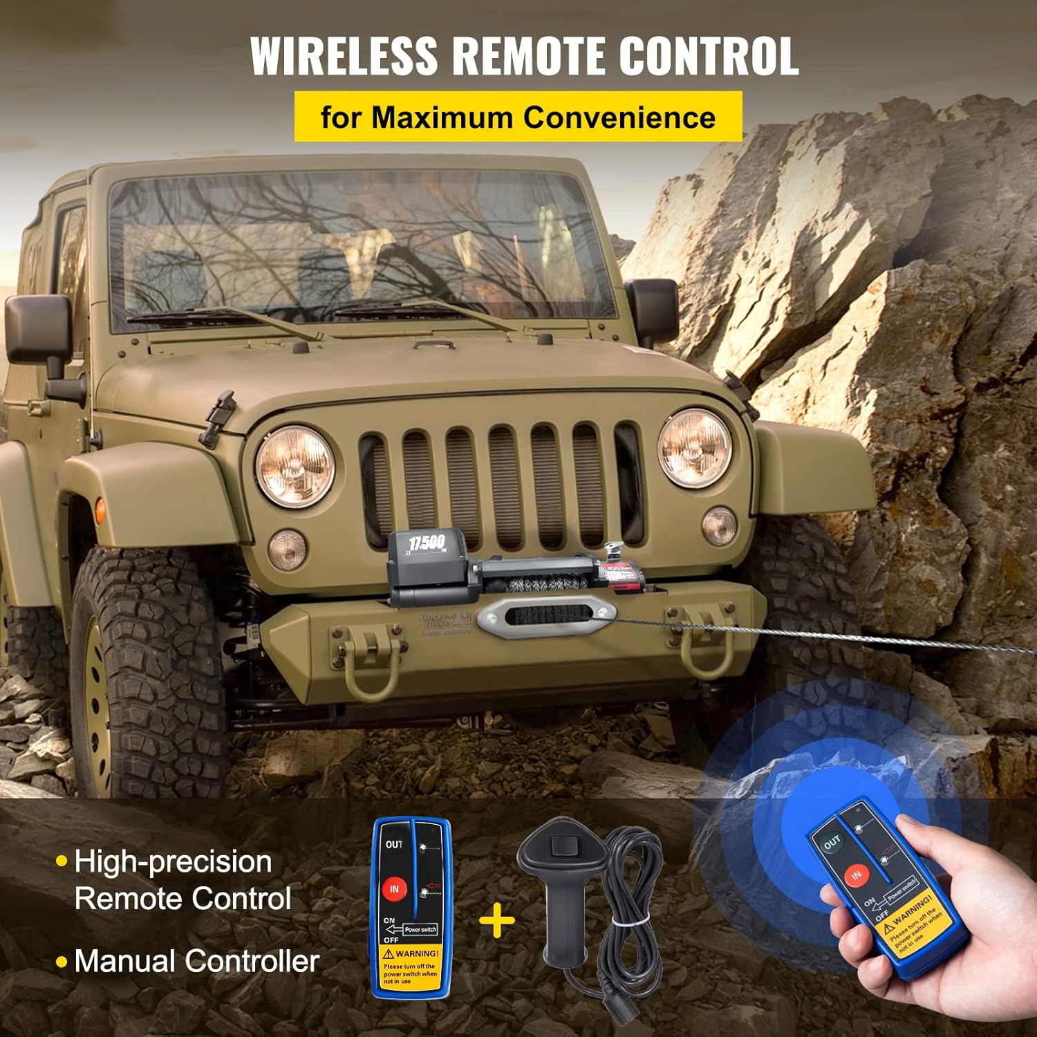 VEVOR Electric Winch, 17500lb Load Capacity Truck Winch Synthetic Rope 12V Power Winch with Wireless Remote Control, Powerful Motor for ATV UTV Off Road Trailer