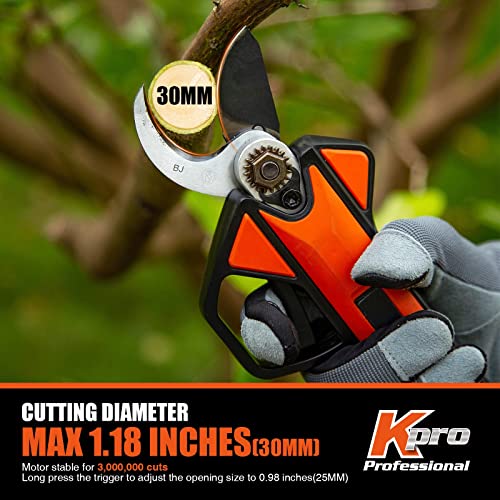 Electric Pruning Shear, Kebtek Cordless Electric Pruner Heavy Duty Electric Branch Cutter Brushless Motor with 2PCS 2500mAh 8-10H Working Time, 30mm (1.18 Inch) Cutting Diameter (KT930) Smooth-CUT