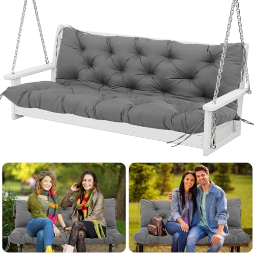 Outdoor Swing Cushions 60 inch 2-3 Seater Patio Swing Cushions Thicken 5" Replacement Waterproof Bench Cushions with Backrest Ties for Patio Porch Lawn Garden Backyard(Grey)