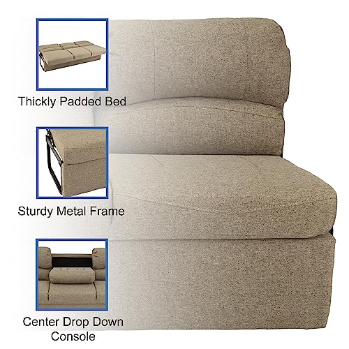 RecPro 62" RV Jackknife Sleeper Sofa with Drop-Down Console | Cloth Fabric | 2 Colors to Choose from | Furniture for RV and Camper (Oatmeal Cloth)