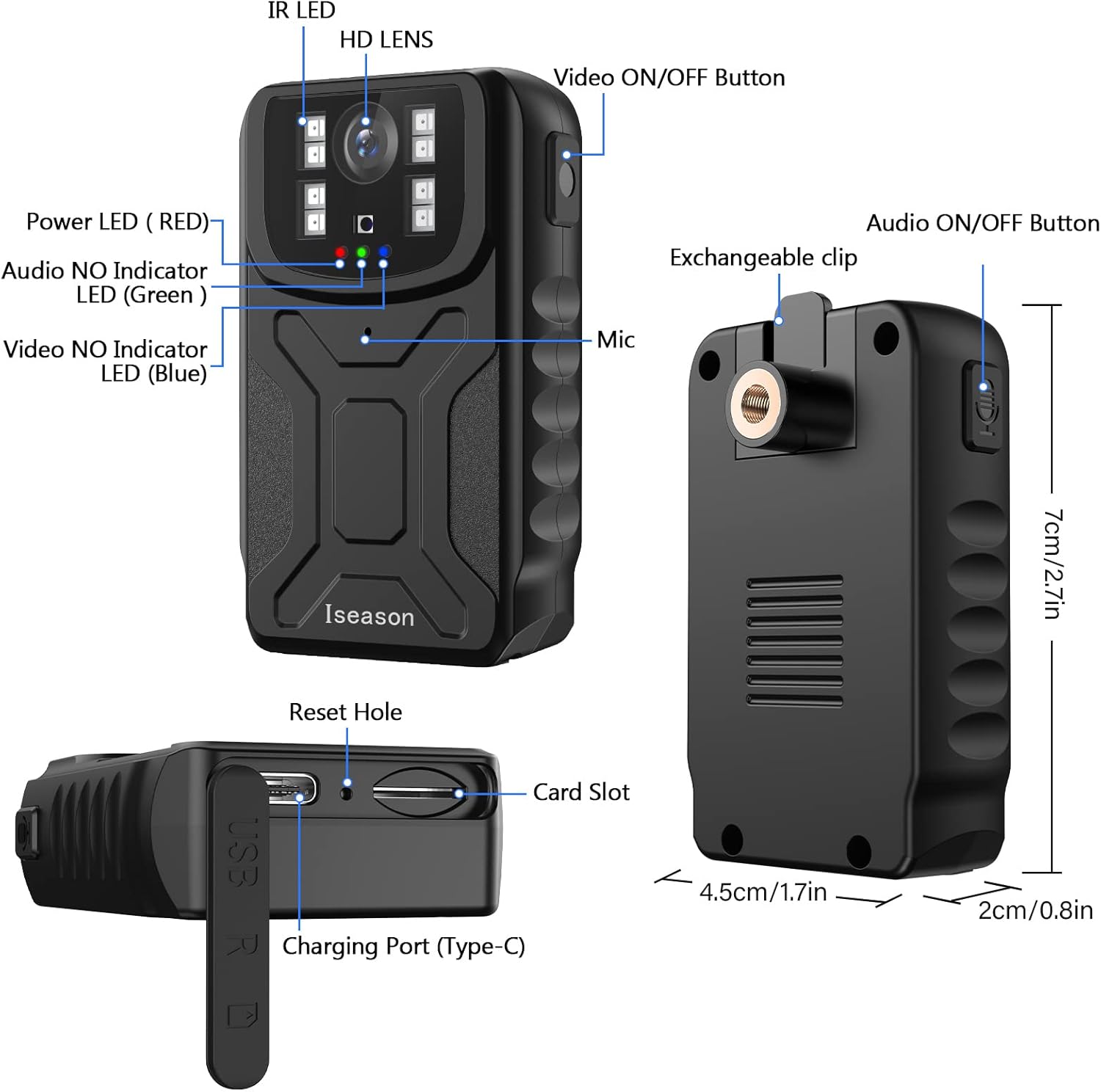 Body Camera,Body cam, Dash cam 1290×1080HD ,32G Memory, Body Worn Camera, Portable Body Camera with Audio Recording Wearable,Night Vision and 130° Wide Angle,Waterproof 64 for Law Enforcement Pack of 2