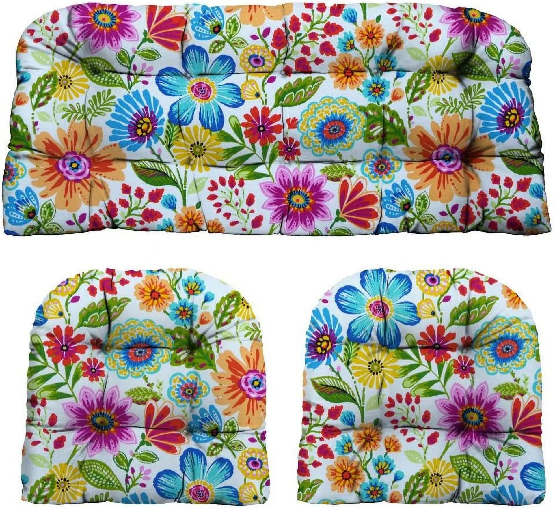 3 Piece Tufted Wicker Settee  Chair Cushion Set | Indoor/Outdoor Polyester Fabric | Reversible | 1 Loveseat 44” W X 22" D  2 U-Shape Cushions 22" X 22" | Gregoire Fresco - Curated Treasures Market