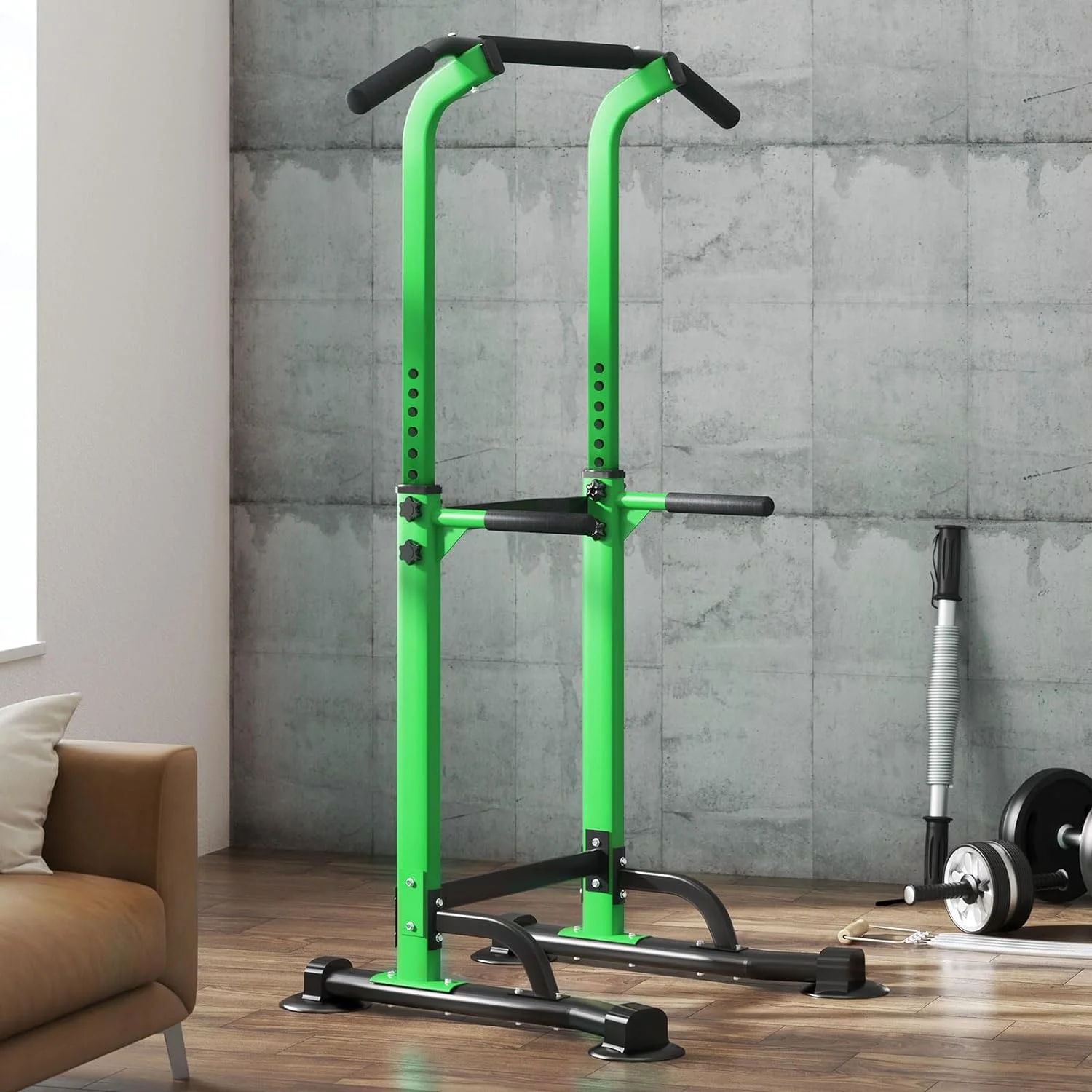 SOGES Height Adjustable Power Tower Dip Stands Pull up Bar Strength Training for Home Gym Black
