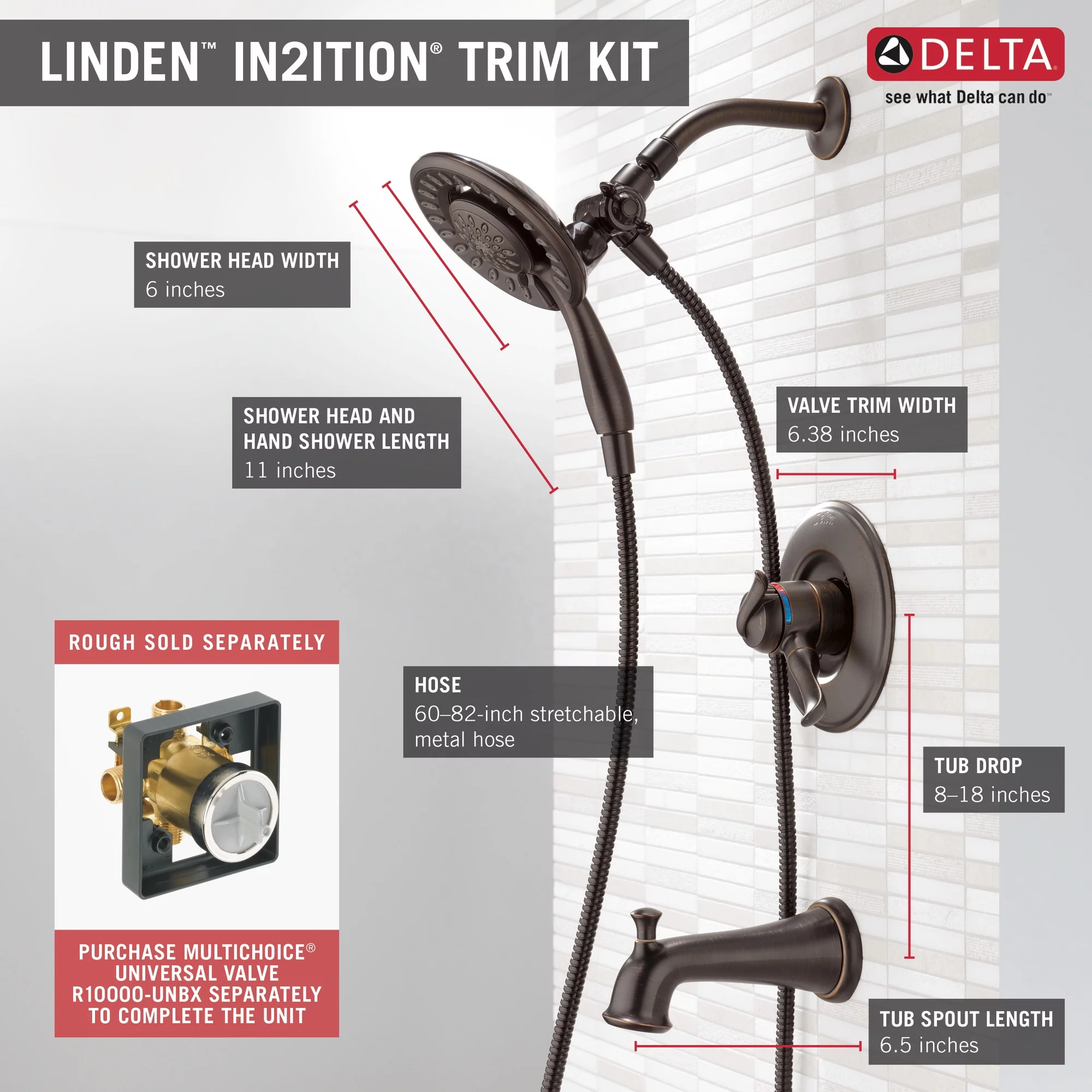 Delta Linden Monitor 17 Series Tub & Shower Trim with In2ition in Venetian Bronze T17494-RB-I Faucet