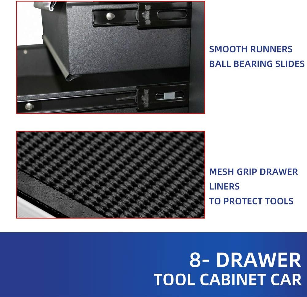8-Drawer Tool Chest Rolling Tool Box with Wheels, Large Detachable Tool Box with Drawers and Lock, Metal Tool Cart Storage Cabinet for Garage and Warehouse (Black)
